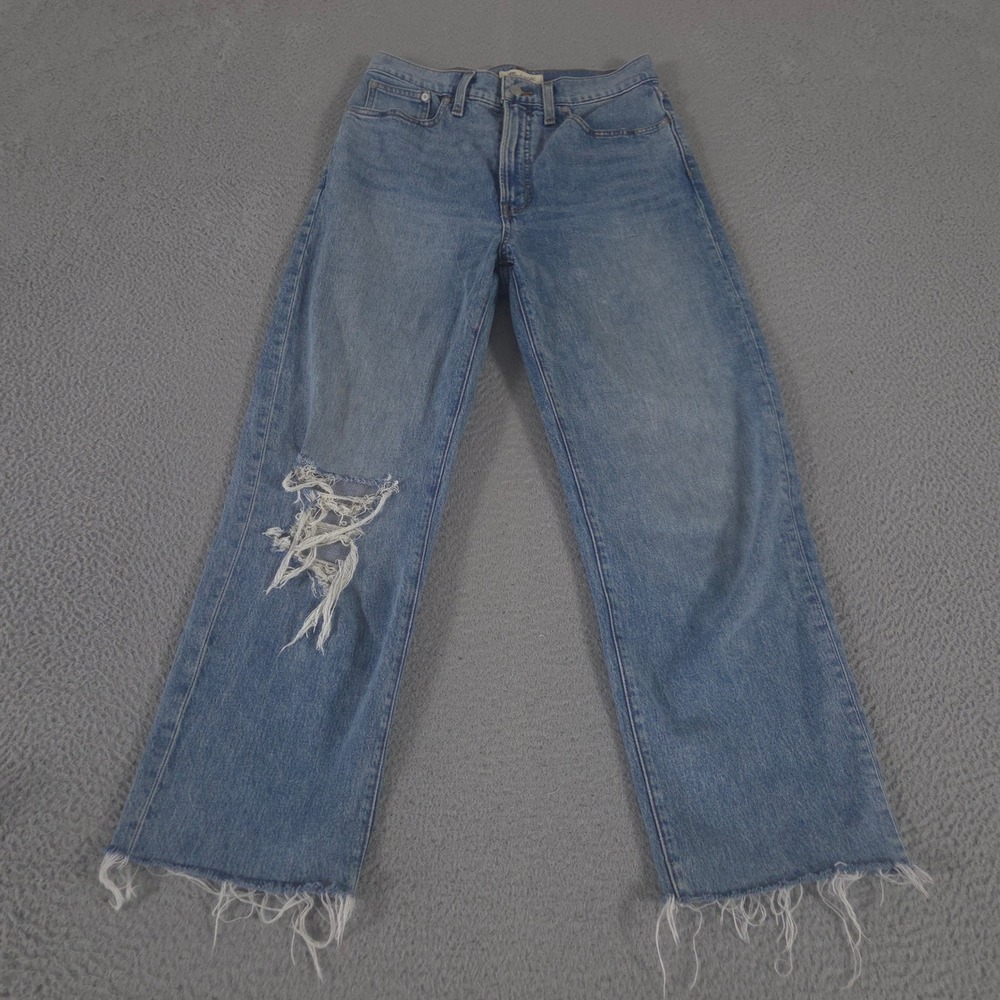 Madewell Jeans Womens 28 Tall Blue Perfect Vintage Straight Distressed Raw Hem